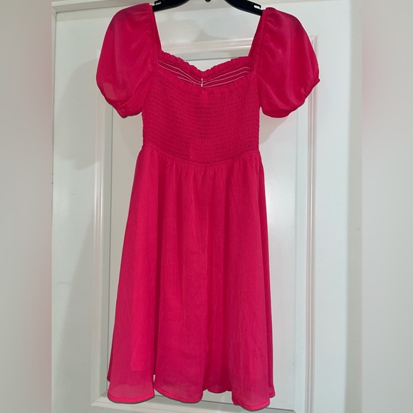 Byinns Women's Sweetheart Neckline, Smocked, Puff Short Sleeve Drawstring Dress - Picture 5 of 6